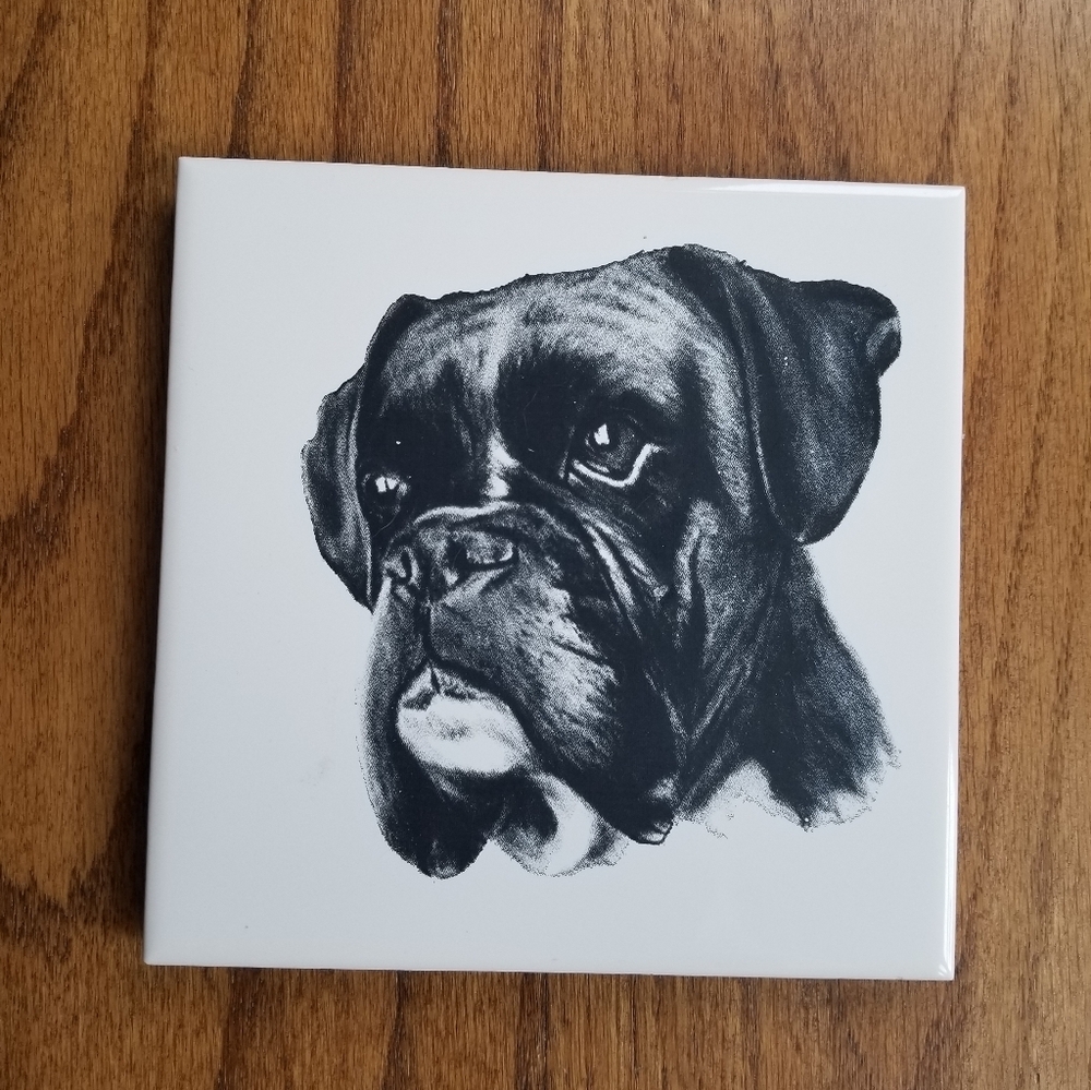 Vintage Boxer Dog 6" x 6" Decorative Ceramic Tile Made In Brazil